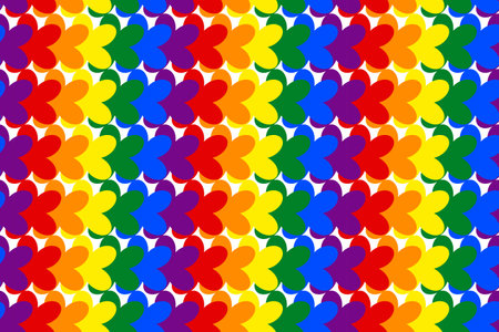 Floral rainbow geometric background. Seamless pattern of colorful flowers for Pride Month. Background in the colors of the LGBT flagのイラスト素材