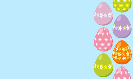 Easter background with Easter eggs located at the edge of the banner. Eggs with floral patternsのイラスト素材