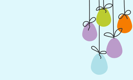 Easter eggs on a string. Minimalistic simple easter background or sale banner with copy spaceのイラスト素材