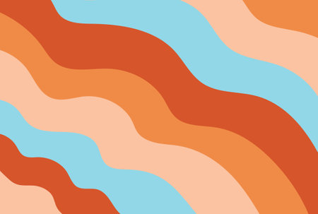 Diagonal wavy striped background. Abstract minimalistic vintage banner in warm colors 1960s, 1970sのイラスト素材