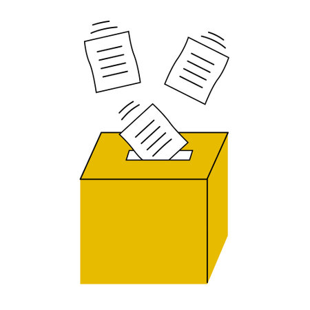 Ballot papers fall into the ballot box. The concept of democracy, elections, voting. flat line vector illustrationのイラスト素材