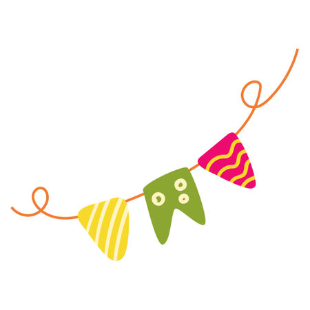 Festive flags on a rope. Doodle bunting. The concept of the holiday, congratulations. design element. vector illustrationのイラスト素材