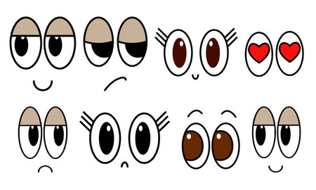 Funny retro character emotion. Eyes with mouth setのイラスト素材