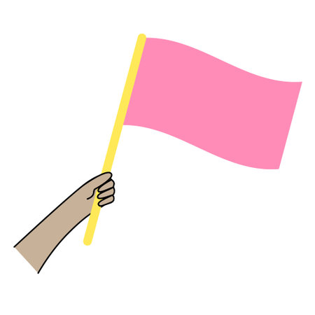 Hand holding blank flag. Minimalistic flat illustrationのイラスト素材