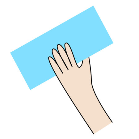 Hand holding letter, bill or document. Minimalistic flat illustrationのイラスト素材