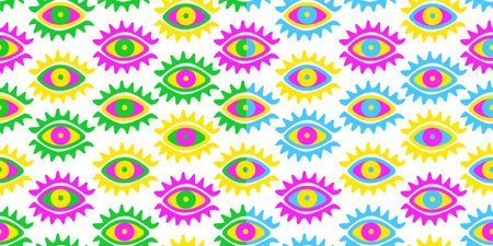 Fantasy eyes of acid colors. Set of seamless patternsのイラスト素材