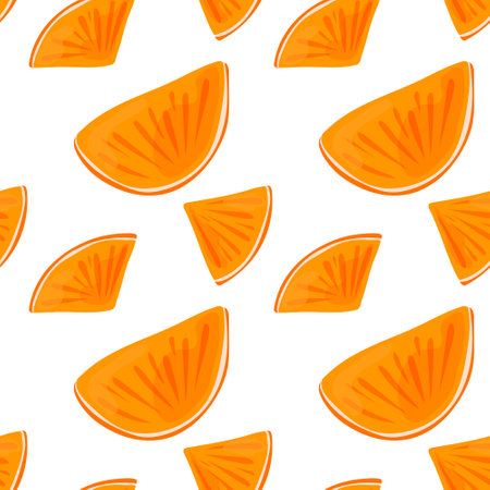 Orange seamless pattern. Slices and pieces of juicy orange
