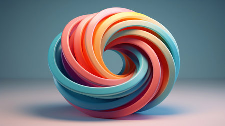 Abstract colorful 3d shape, multi-colored thick plastic threads, wires rolled into a ball. Pastel abstract 3d skein, ball. AI generatedの素材