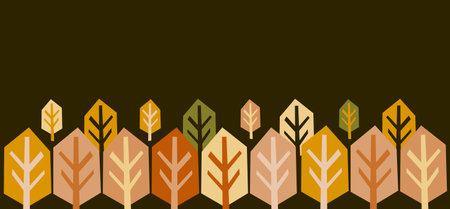 Green brown long background with trees and space for text. Design holiday autumn banner, invitation and flyer. Park landscapeのイラスト素材