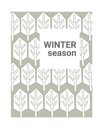 Winter season template card, flayer, poster, discount and sale background. Nature design for season label with snow-covered treesのイラスト素材