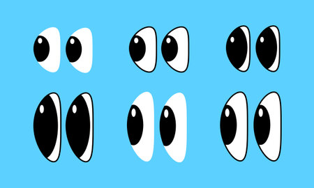 Set of bulging eyes looking to the side. Cartoon retro eyeのイラスト素材
