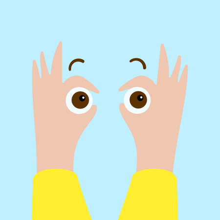Hand gesture symbolizing binoculars. Looking at details, paying close attention