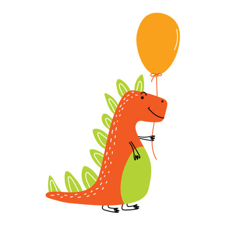 Cartoon dinosaur with a balloon. Clip art for greeting cards, posters, prints, t-shirtsのイラスト素材