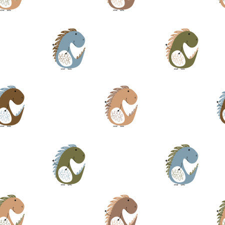 Funny dinosaurs print. Kids seamless pattern in pastel colors. For nursery, wallpaper, baby clothing, packaging, wrapping paperのイラスト素材