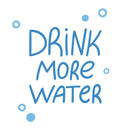 Drink more water. Motivational quote. Text with hand drawn lettering. Health conceptのイラスト素材