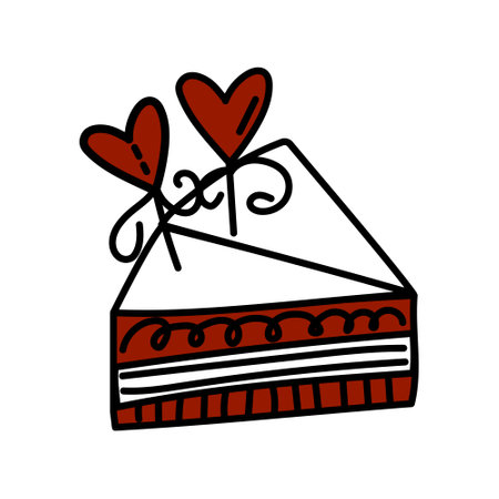 Doodle of a cake with heart decorations. For Valentine's Day cards, romantic invitations, love-themed designs, gift tags, or social media posts. Vector illustrationのイラスト素材