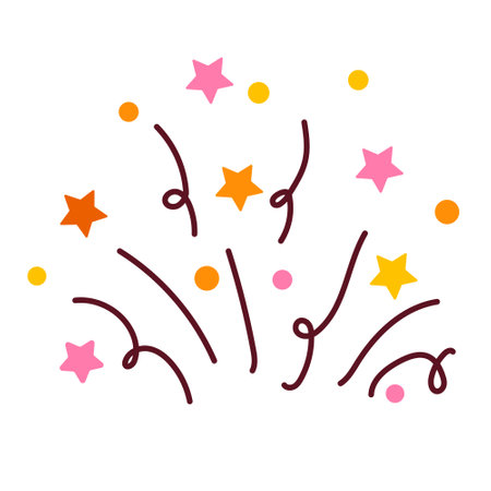 Minimalist confetti and fireworks illustration with stars and dots. Perfect for celebration designs, greeting cards, invitations, or digital decorationsのイラスト素材