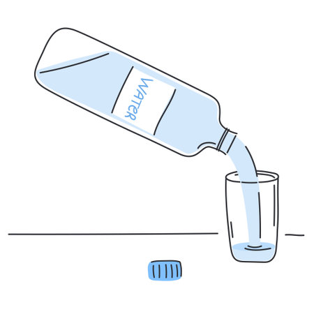 Water being poured from a bottle into a glass. For educational materials, hydration campaigns, product promotions, or health and wellness contentのイラスト素材