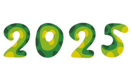 2025. The numbers of the year, colored like the skin of a snake. For banners, postcards, posters, websitesのイラスト素材