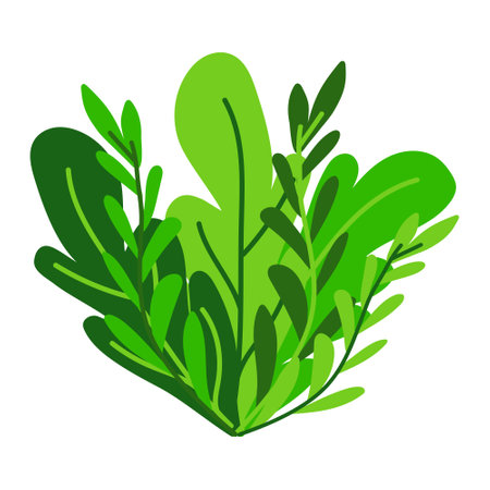 Bunch of green leaves and branches. Can be used as background for posters, eco campaigns, botanical designs or spring-themed projects.のイラスト素材