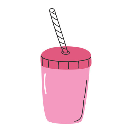 Cup for beverages with lid and transparent straw. Glass with tea, coffee, juice. Icon. Flat illustration isolated on white backgroundのイラスト素材