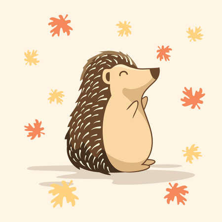 Cute Hedgehog Cartoon Playing Maple Leaf Porcupineのイラスト素材