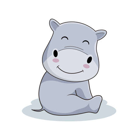 Hippo Cartoon Cute Hippopotamus Isolatedのイラスト素材