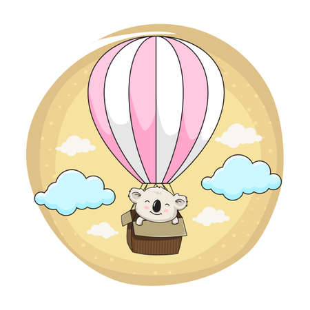 Koala Cartoon Fly with Air Balloon Illustrationのイラスト素材