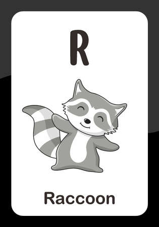 Animal Alphabet Flash Card - R for Raccoon Vector Imageのイラスト素材