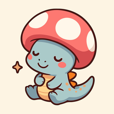 Dino with mushroom hat is sleeping peacefullyのイラスト素材
