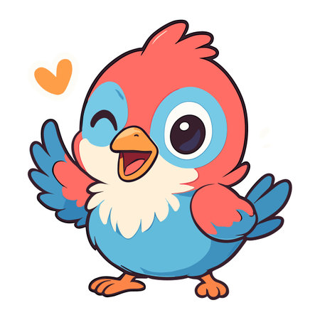 Cute cartoon bird winks with a heart symbolのイラスト素材
