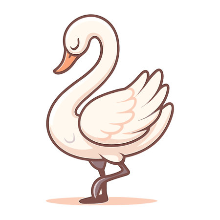 Cartoon swan gracefully stands on one legのイラスト素材