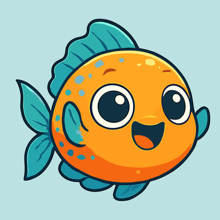 Joyful cartoon fish swims in blue backdrop.のイラスト素材