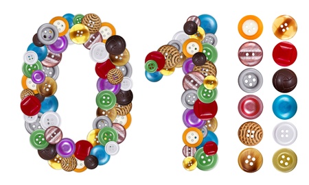 Numbers 0 and 1 made of clothing buttons. Standalone design elements attached