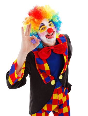 Smiling clown showing ok sign with his handの写真素材