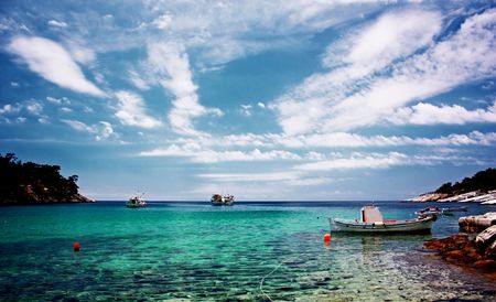 Small harbor on a greece islandの写真素材