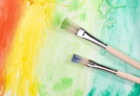 Colorful, hand painted watercolor backgroundの写真素材