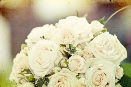 Vintage photo of white wedding bouquet の写真素材