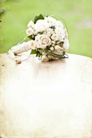 Vintage photo of white wedding bouquet の写真素材