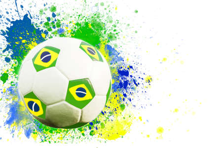 Soccer ball and the colors of the Brazil flagの写真素材