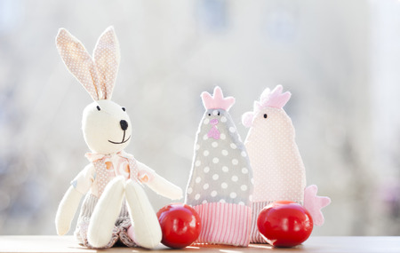 Retro still life of Easter eggs and decorationsの写真素材