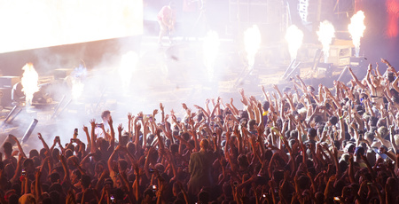 Cluj-Napoca, ROMANIA - AUGUST 3, 2015: Crowd having fun during a live concert at Untold Festival in the European Youth Capital city of Cluj Napocaのeditorial素材
