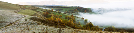 Cloudy, misty morning in the mountains -Transylvania, Romaniaの写真素材