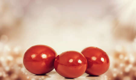 Easter eggs, on abstract spring backgroundの写真素材