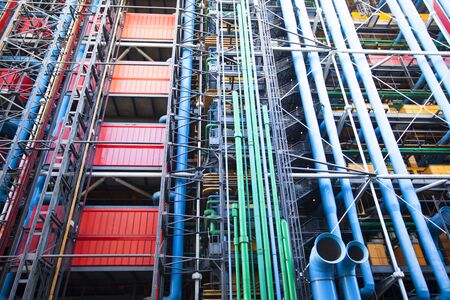 The modern outside wall of the Pompidou cultural center in Paris, Franceの写真素材