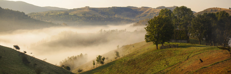 Early morning landscape in the Carpathian mountains in Transylvania, Romaniaの写真素材