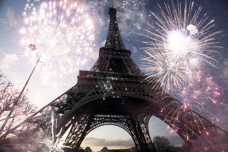 Abstract background of Eiffel tower with fireworks, Paris, France - New Yearの写真素材