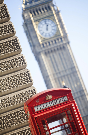 Red Telephone Booth under Big Ben tower- Londonのeditorial素材