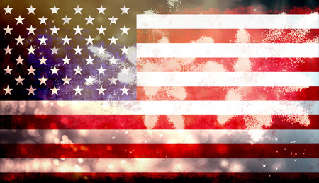 United States of America USA flag with fireworks background for 4th of July