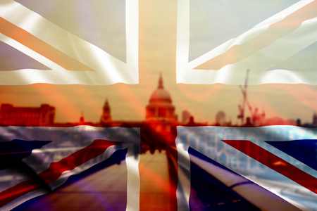 United Kingdom flag, St. Paul Cathedral in the background- UK votes to leave the EU, Brexit conceptの写真素材